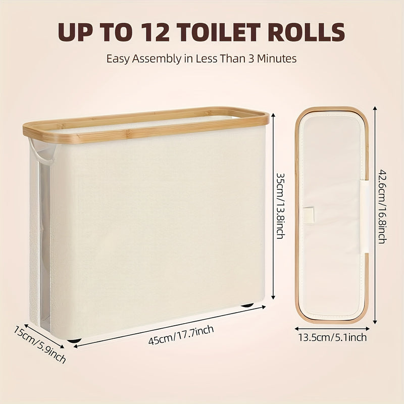 Portarrollos de bambú estilo bohemio con canasta de almacenamiento, multifuncional y plegable, ideal para baños y dormitorios, también sirve como canasta de ropa o soporte para pañuelos