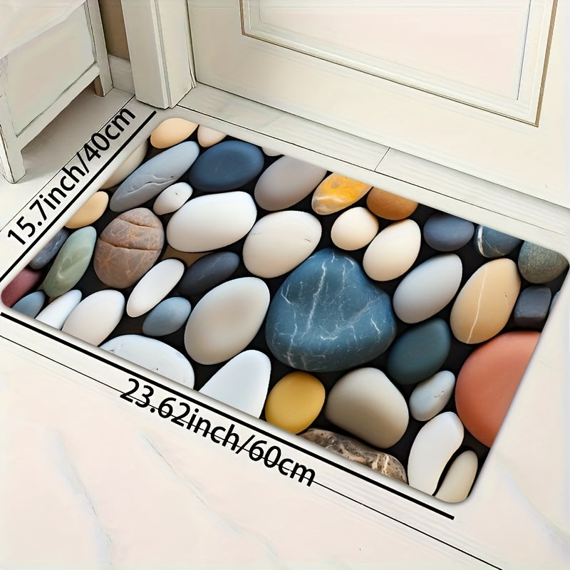 Alfombra Antideslizante con Patrón de Guijarros Coloridos - Versátil para Cocina, Baño y Uso Exterior, Alfombra de Suelo de Poliéster Lavable a Máquina