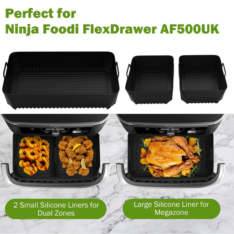 3 piezas de bandeja para freidora de aire, adecuada para freidora de aire Ninja AF500, bandeja de silicona para hornear, bandeja de silicona resistente al calor, bandeja de silicona reutilizable, bandeja de silicona antiadherente, segura para contacto co