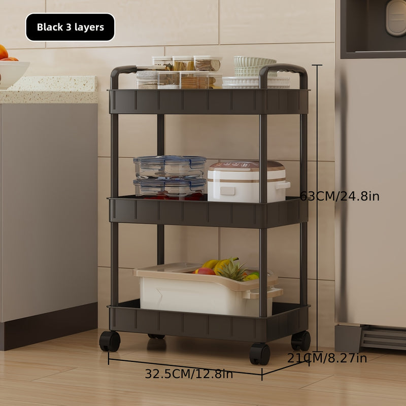 Carrito de Almacenamiento Plástico con Ruedas y 3 Niveles - Organizador Multifuncional para Cocina, Sala de Estar, Oficina y Baño - Diseño de Estructura Metálica Negra, Carrito de Almacenamiento para Cocina, Expositores Utilitarios