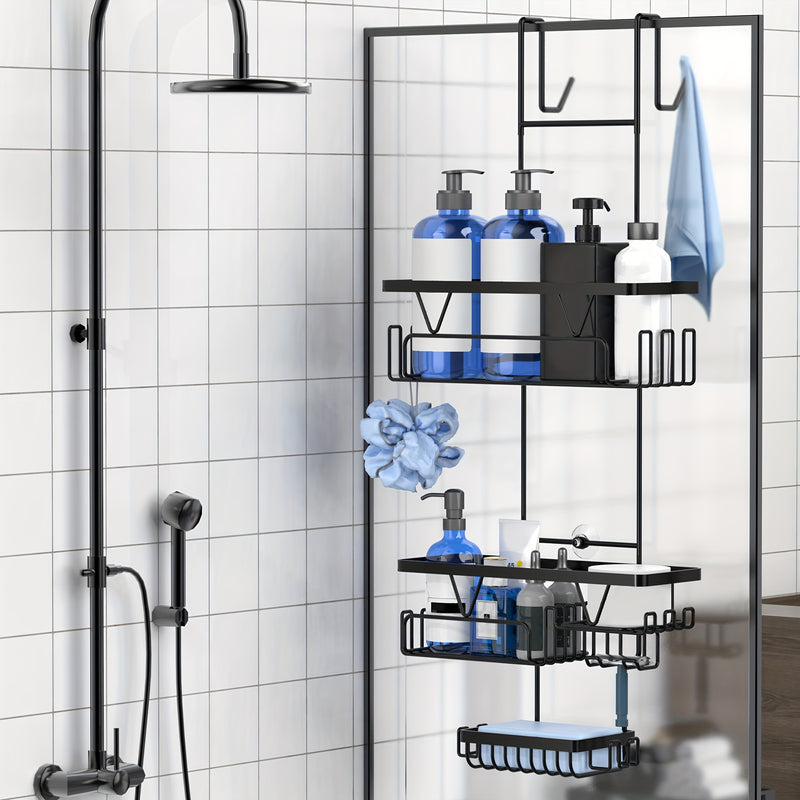 Organizador de puerta de vidrio para baño, colgador de accesorios de ducha, ideal para toallas, esponjas, rasuradoras y escurridores, almacenamiento de artículos para baño