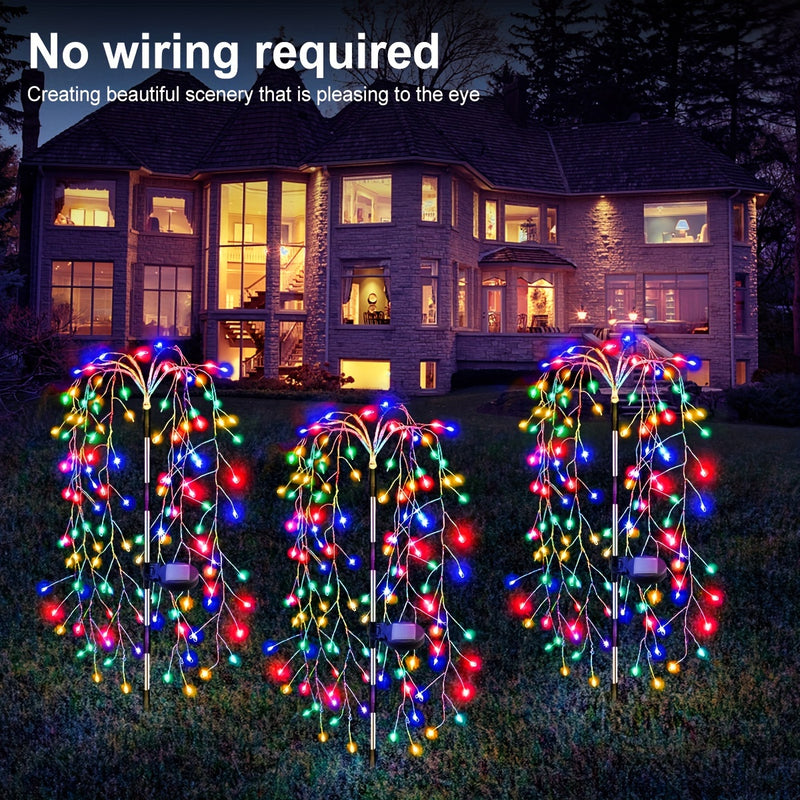 Luces de Fuegos Artificiales con Energía Solar - 1 pieza, 8 Modos, Duraderas, Ideales para Patio, Jardín, Camino, Fiesta, Camping, Picnic, Navidad, Ramadán, Halloween, Decoraciones de Acción de Gracias, Luz Solar para Césped