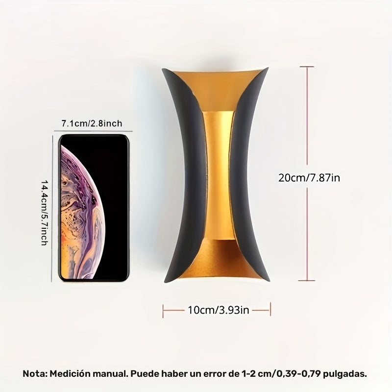 2 piezas, lámpara de pared LED de 6W con luz cálida, iluminación exterior hacia arriba y abajo, lámpara de pared creativa y sencilla para dormitorio, pasillo o mesita de noche, ideal para jardín, pared, patio o sala de estar