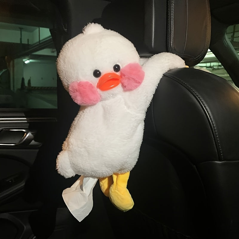 Caja de pañuelos en forma de pato adorable, Lindo soporte de pañuelos colgante para coche, Decoración de coche creativa.
