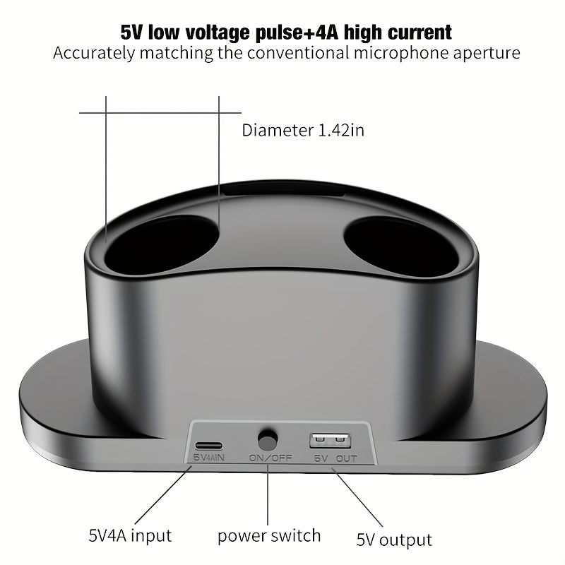 Base de carga universal inalámbrica para micrófono - Altura ajustable, compatible con micrófono dual, alimentado por USB-C, diseño compacto para carga de micrófono sin manos, cargador de micrófono, grabación sin manos, accesorio elegante, construcción du