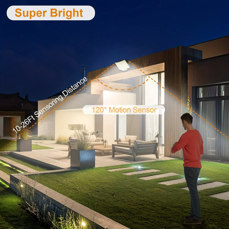 Lámparas solares exteriores, 106 luces solares exteriores con sensor de movimiento, ángulo de iluminación de 120°, luz solar de pared para jardín con cable de 16.5 pies