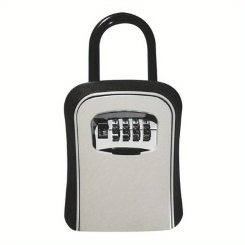 Un contenedor de almacenamiento exterior duradero, portátil y con opciones de contraseña personalizables, ideal para guardar objetos pequeños como tarjetas y llaves, adecuado para uso en el hogar o en la empresa, y apropiado para diferentes entornos.