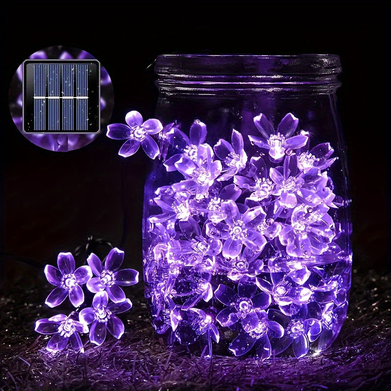 Luces solares de cerezo púrpura, 8 funciones, decoración para patio, balcón, camping, tira LED de ambiente festivo, 1 cuerda de 5 metros con 20 luces o 6.5 metros con 30 luces