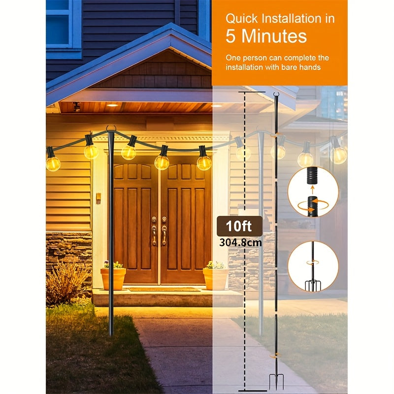 6/4/2 piezas de 3,05 metros de postes de luz de jardín de metal negro con múltiples ganchos - Fijo de luz colgante para exteriores para patio, decoración de Navidad y bodas, no necesita electricidad, luces de cuerda para decoraciones al aire libre, ilumi