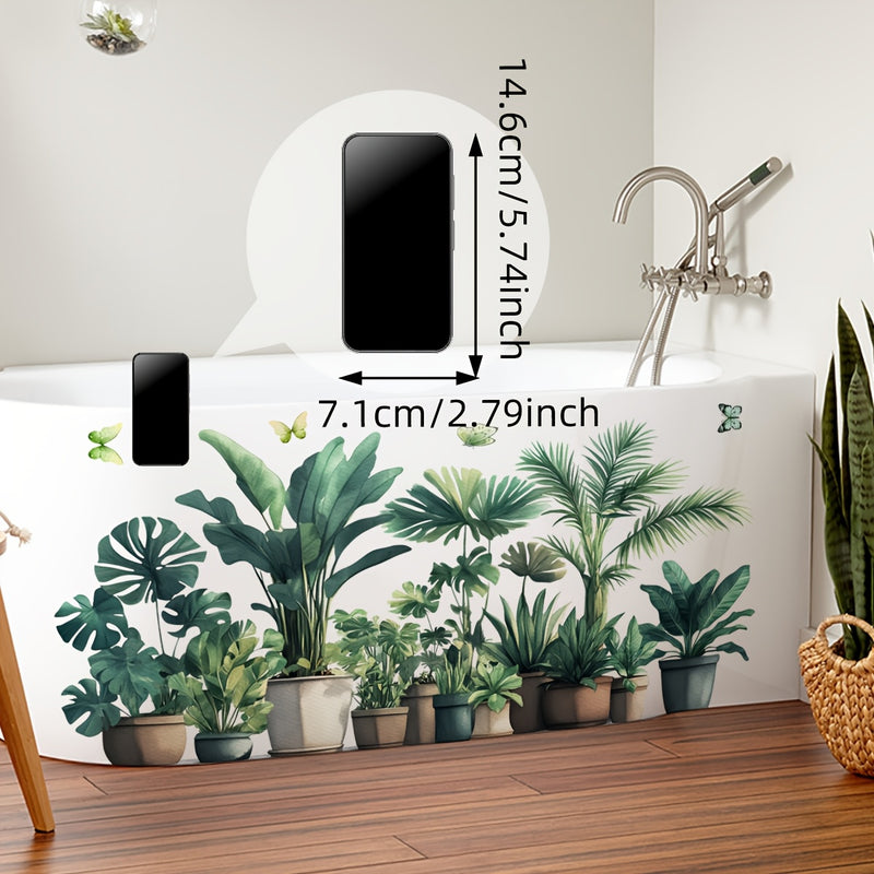 Calcomanía para Bañera de Vegetación Tropical y Mariposas - 30x90cm, Pegatina de Pared Botánica Vibrante para Decoración de Baño y Ducha, Decoraciones de Baño