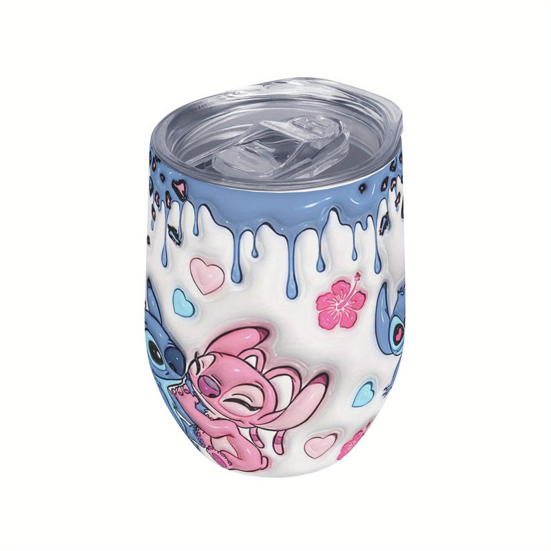 Taza de café aislada de acero inoxidable de 12 onzas, diseño de dibujos animados lindo con flores rosas y pintura gotosa, perfecta para el hogar, al aire libre, camping, cumpleaños, regalo de vacaciones, 1 pieza, taza de viaje para café