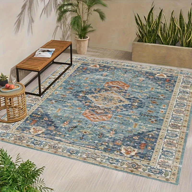 1 pieza de alfombra grande al aire libre estilo bohemio retro de 850g/grosor de 0.8 cm, antideslizante para acampada en RV y picnics, tapete suave de poliéster para salón, pasillos o solárium con pisos de madera dura, decoración primaveral