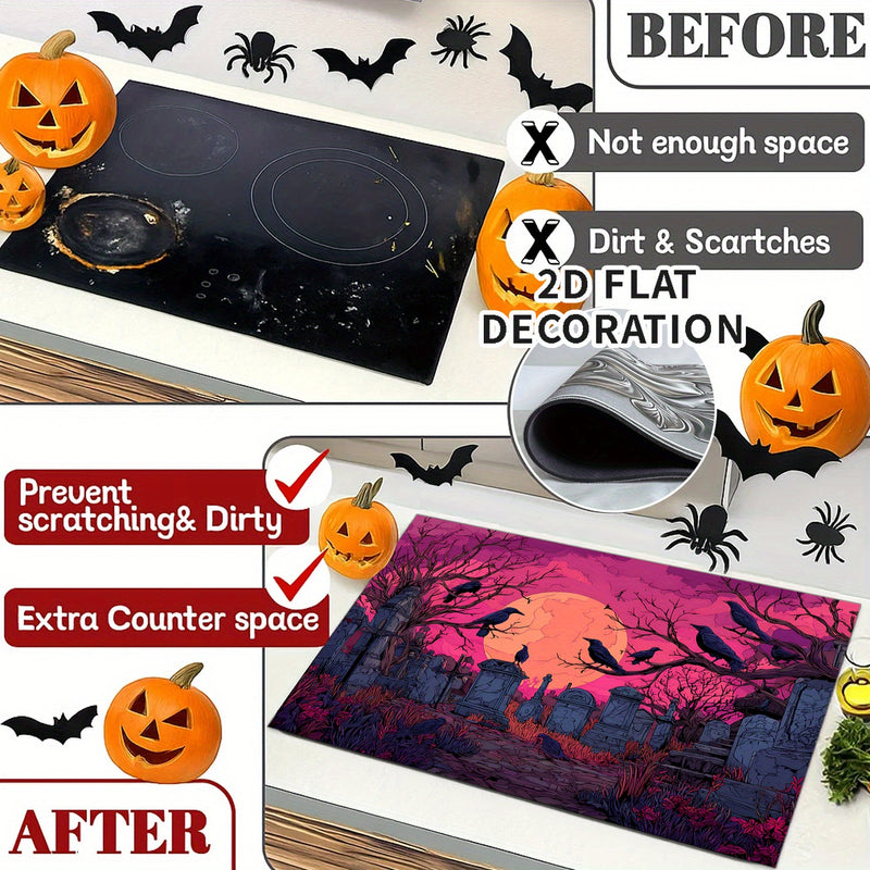 2D Plano, 2D Plano Cubierta Eléctrica de Estufa - Decoración de Cocina de Halloween, Protector de Estufa de Gas con Diseño de Silueta de Calabaza y Murciélago, Perfecto para Cualquier Cocina, Protección de Estufa, 1 Pieza, Protector de Estufa | Accesorio