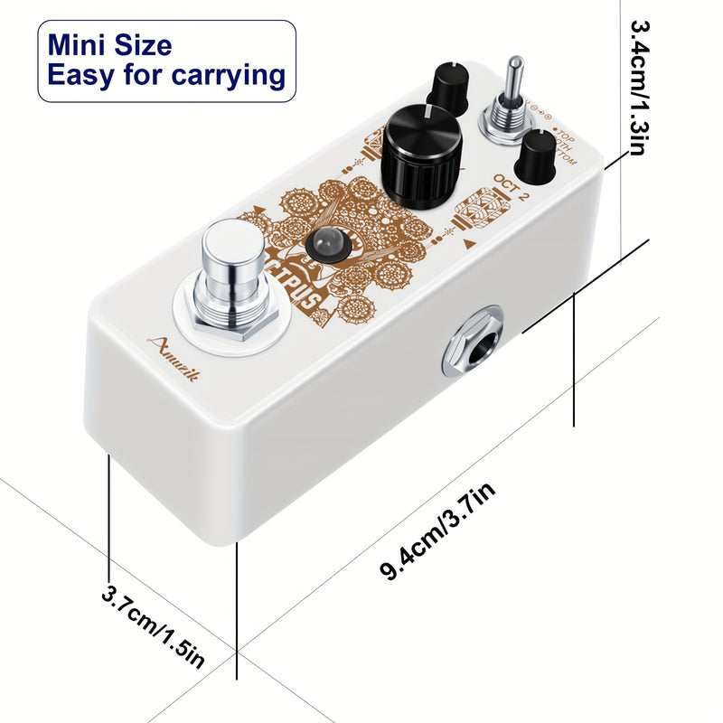 Pedal de guitarra Amuzik Octave - Generador digital de octavas alimentado por USB con bypass verdadero, efectos polifónicos precisos, pedal mini compacto para guitarra eléctrica (blanco)