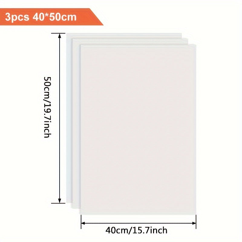 Juego de 3 láminas antiadherentes de PTFE reutilizables para transferencia de calor, protector para plancha, almohadilla para prensar y tapete para hornear, material plástico resistente a altas temperaturas, esenciales para manualidades | Tela reutilizab