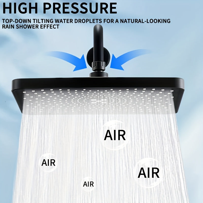 1pc Cabezal de Ducha de Alta Presión, Diseño Rectangular Negro Elegante, Montado en la Pared, Flujo de Agua Ajustable, Ideal para Baños Modernos, Ducha de Alta Presión|Accesorio de Baño Elegante|Acabado Estético