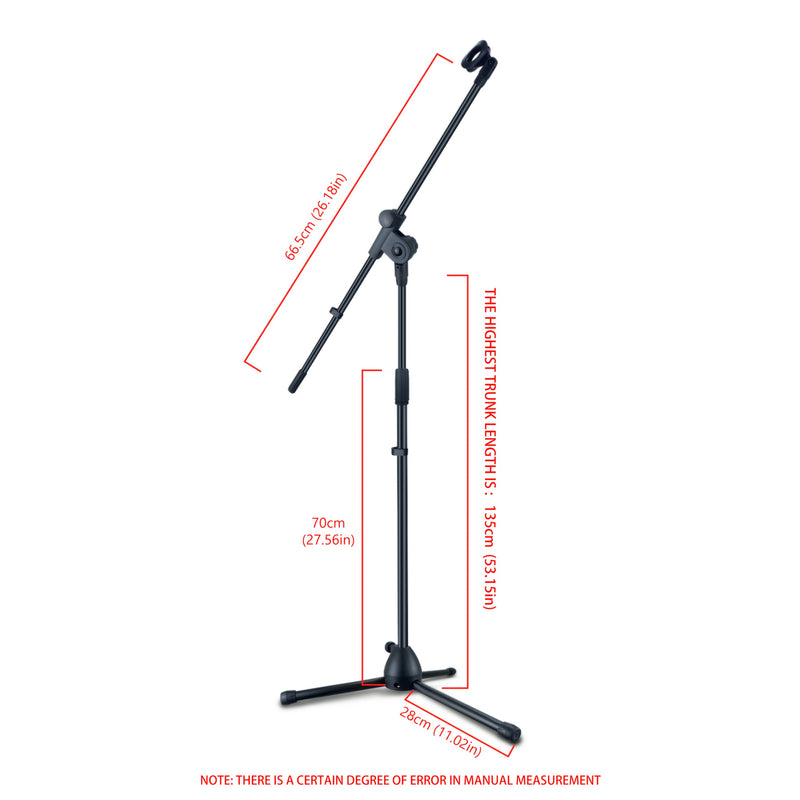 Soporte de Micrófono Trípode Resistente con Brazo Ajustable - Soporte Profesional para Estudio y Directos, Construcción Inclinada en Tubo, Base Horizontal para Suelo - Compatible con Clip de Micrófono para Grabación en Casa, Podcasting, Bodas, Conciertos