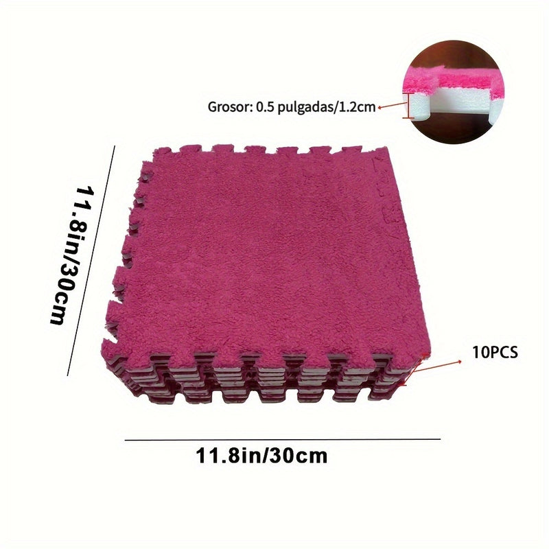 10 Piezas, Alfombra De Rompecabezas De Espuma, Alfombra De Piso De Rompecabezas De Espuma, Baldosas De Rompecabezas Esponjosas Entrelazadas, Alfombras Suaves Para Escalar, Alfombras De Felpa Entrelazadas Para Decoración De Sala De Juegos En El Hogar, Acc