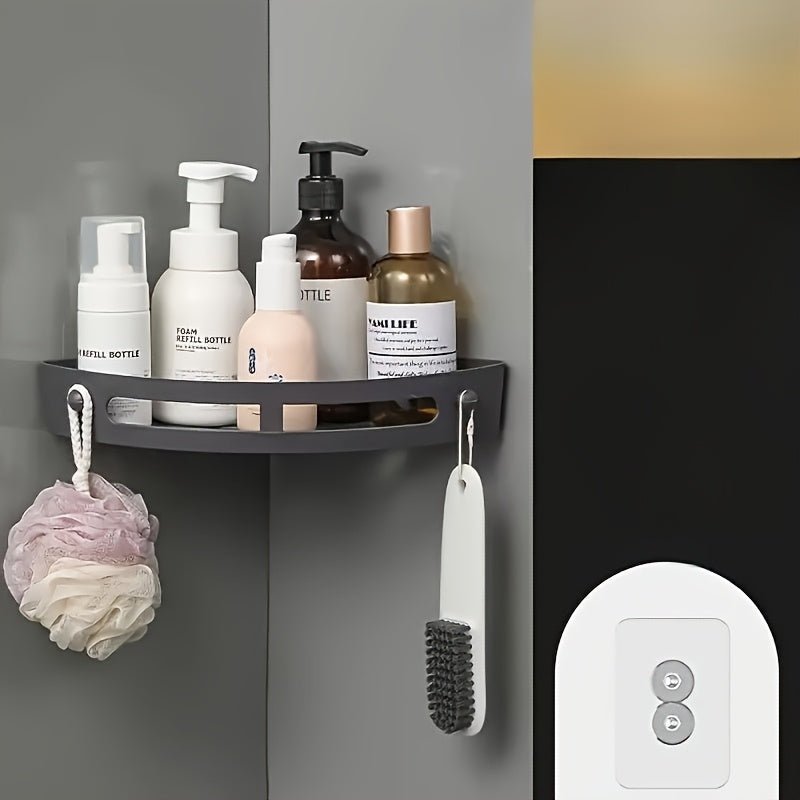 2 piezas de estantes de ducha de esquina adhesivos sin taladrar - Organizador de pared para champú, jabón y artículos de tocador, estante de almacenamiento de baño que ahorra espacio con acabado negro elegante, soporte de artículos de tocador, estética m
