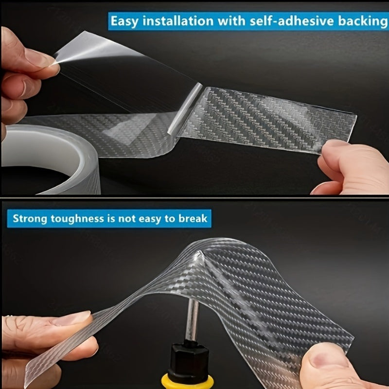 2 Rulos de Protector de Borde de Puerta, Estilo Fibra de Carbono Transparente, Cinta Adhesiva Anti-Colisión, Material EVA, Adecuado para Varios Modelos de Vehículos, Protección de Borde de Entrada de Puerta