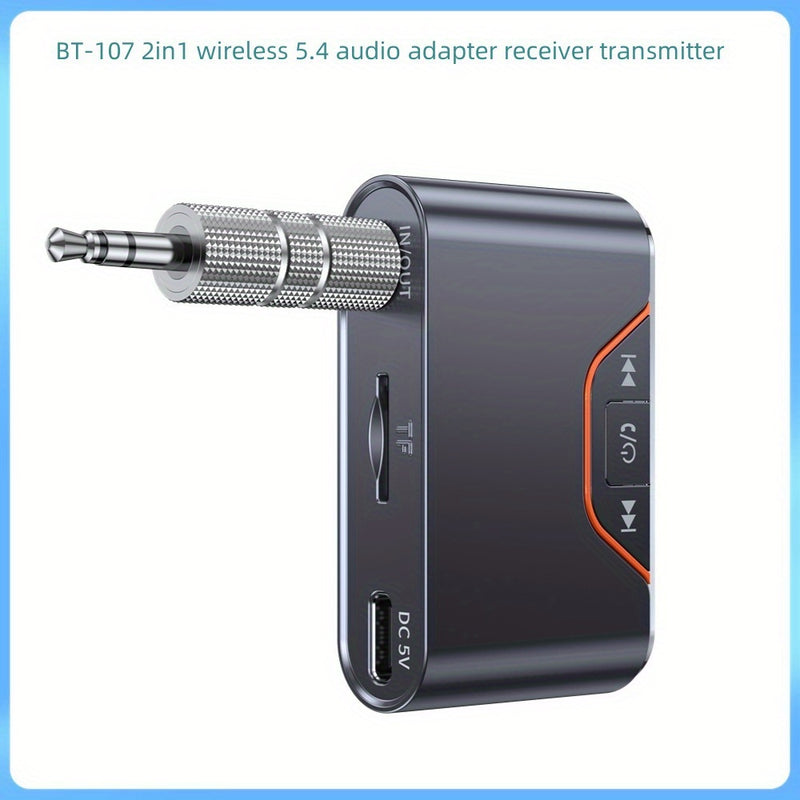 Adaptador sin varillas para Coche 5.4 - Receptor/Transmisor de Audio sin varillas, Entrada USB-C AUX, Reproducción TF/USB, Batería Recargable de Polímero de Litio, Diseño Compacto para Todos los Autos - Mejora el Sistema de Audio de tu Vehículo, Llamadas