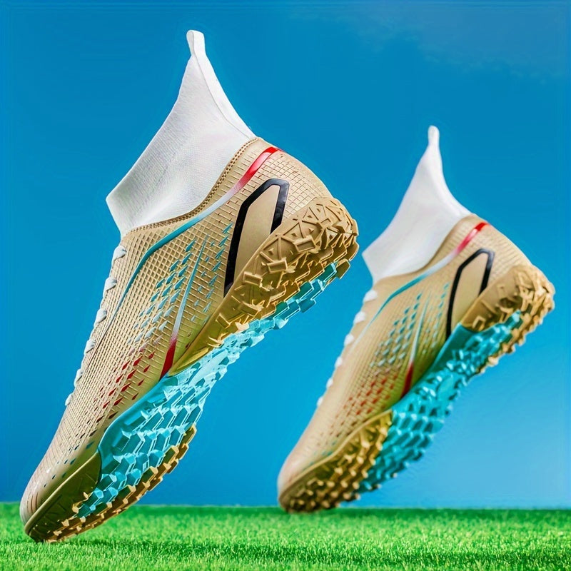 Tenis de fútbol de caña alta para hombres - Ligeros, antideslizantes, ideales para entrenamiento, diseño transpirable para verano, suela de goma y plantilla de tela, perfectos para partidos y uso al aire libre