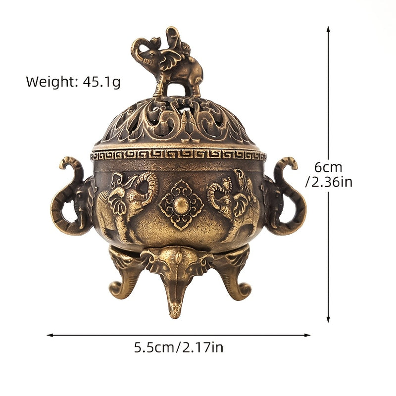 Quemador de Incienso de Aleación con Forma de Elefante de Tres Patas - Estilo Clásico, Adecuado para la Adoración Budista, Aromaterapia en la Sala de Té del Hogar, Decoración de Escritorio - Idea de Regalo Única para el Día de San Valentín