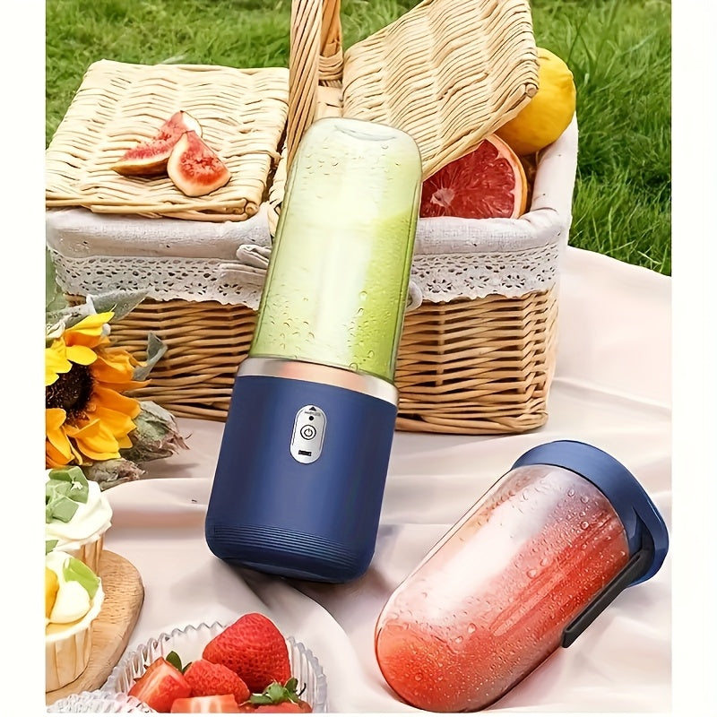 Mini mezclador de jugo portátil inalámbrico recargable con 6 cuchillas y tazas dobles, adecuado para batidos, verduras y frutas, control de botones, batería recargable, material ABS de grado alimenticio, adecuado para el hogar, al aire libre y viajes, re