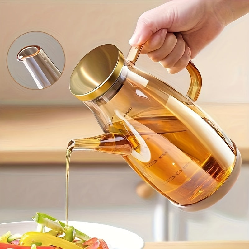 Dispensador de Aceite de Vidrio de 20oz a Prueba de Fugas con Tapa y Mango de Acero - Libre de BPA, Perfecto para Aceite de Oliva, Vinagre, Condimentos - Ideal para Cocina, BBQ, Camping, Picnics