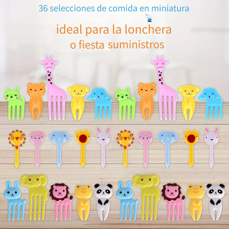 Juego de 36 piezas para decorar bento, tenedores mini de postre con diseño de animales, material plástico, para lonchera bento, regalo para fiestas
