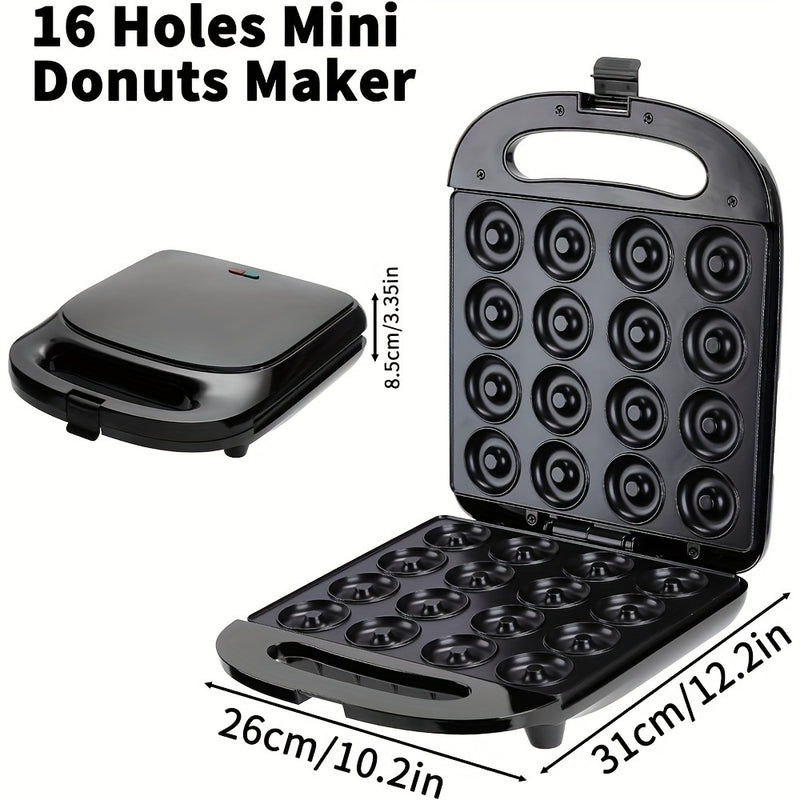 Hacedor de Donas Mini de 1000W, Capacidad para 16 Donas - Máquina de Donas para el Hogar - Superficie Eléctrica Antiadherente, Hacedor de Donas para Niños, Hace Donas Negras