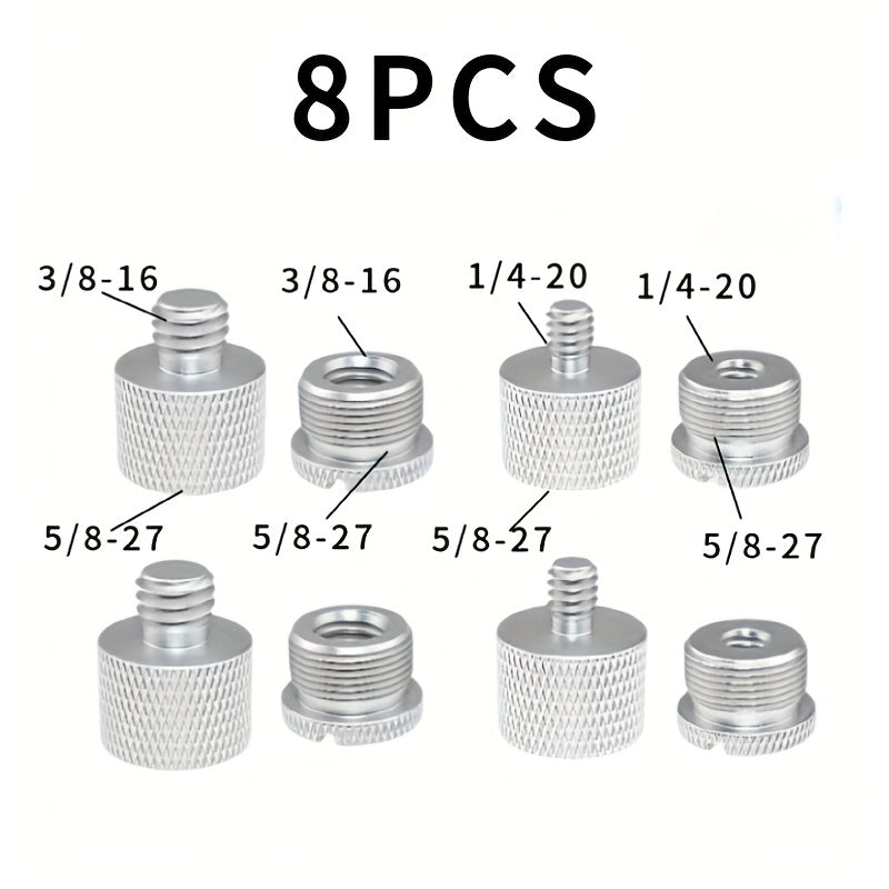 Conjunto de 8 Adaptadores de Tornillo para Micrófono de Aleación de Aluminio - Hembra de 5/8" a Macho de 3/8", Hembra de 3/8" a Macho de 5/8", Hembra de 5/8" a Macho de 1/4", Hembra de 1/4" a Macho de 5/8" - Conectores Roscados Duraderos para la Montaje