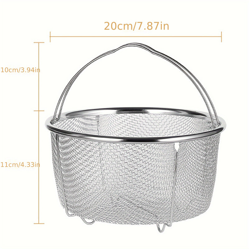 1pc Juego de cesta de vapor y colador de aleación de aluminio de 20 cm con bandeja de drenaje y soporte para pies, multifuncional para freír, cocinar y cocinar al vapor