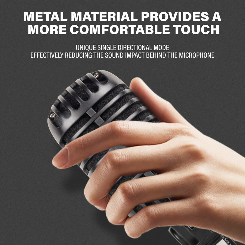 Microfono Dinámico Vintage XGeS - Micrófono Vocal Retro de Metal con Alimentación USB para Karaoke, Streaming y Grabación, Estudio Profesional & Actuaciones en Vivo con Soporte Colgante, Equipo de Karaoke, Diseño Clásico, Construcción Duradera