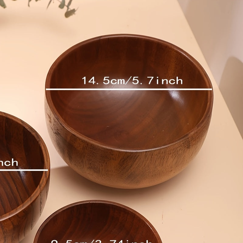 1pc Cuenco De Madera De Acacia Redondo Duradero, Cuenco De Arroz Sopa Fideos, Adecuado Para Uso En El Hogar Y Al Aire Libre, Anti-escaldado, Vajilla Diaria De Cocina