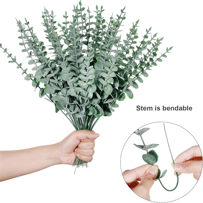100 piezas de tallos de eucalipto artificiales, hojas de verde artificial, ramas de eucalipto de plástico para centro de mesa de bodas, ramo de flores, decoración de hogar de granja, ocasión de compromiso - Verde oscuro
