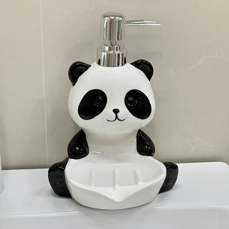 Porta jabón y dispensador de loción 2 en 1 con diseño de panda, multifuncional para baño, cocina o dormitorio, independiente, sin necesidad de electricidad, ideal para jabón, champú, gel de baño, detergente y accesorios de baño