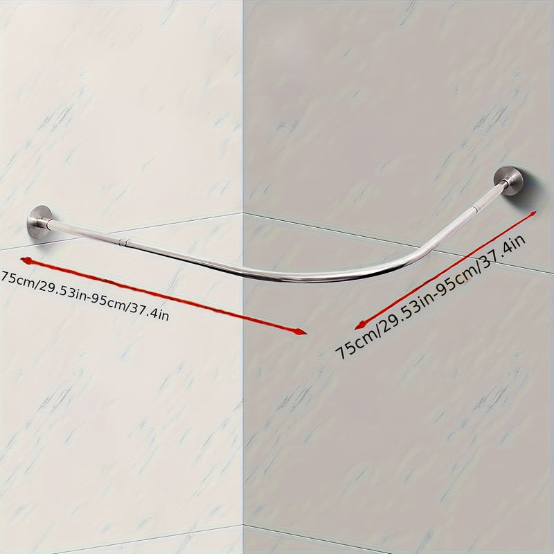 1pc Barra de Cortina de Esquina Ajustable sin Taladro - Organizador de Baño Montado en Pared, Acero Inoxidable Resistente al Óxido para Baño y Vestidor, Diseño Moderno, Acabado Metálico Elegante, Construcción Duradera