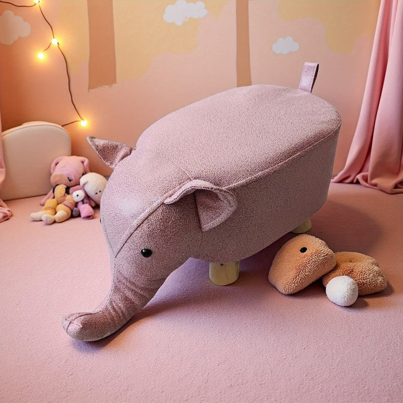 Pequeño taburete de madera sólida, disponible en cuatro colores, taburete bajo de elefante de dibujos animados, taburete pequeño de moda para el salón de casa, taburete creativo de forma única.