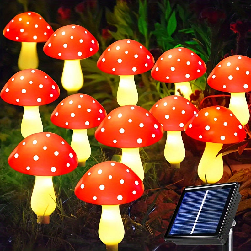 8 o 12 piezas de luces solares para jardín en forma de hongo - Luces LED solares para caminos con encendido/apagado automático, decoración de jardín en plástico resistente para patio, jardín o pasillos - Diseño divertido de hongos resistente a la intempe