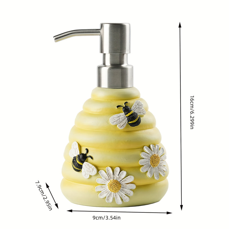 Dispensador de Jabón de Resina con Abeja y Girasol - Libre de BPA, Bomba de Loción Recargable para Decoración de Baño y Cocina