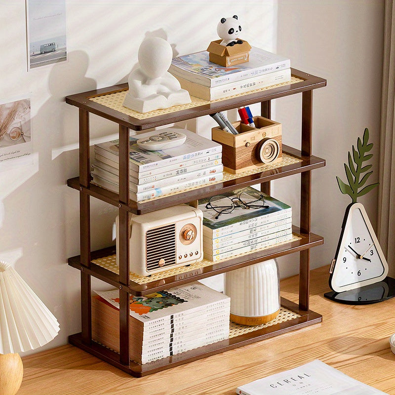 1pc Estante de Libros de Madera Moderno para Escritorio - Estante de Almacenamiento Montado en el Suelo para Sala de Estar y Estudio, Material de Madera Dura, No Requiere Electricidad, Montaje Fácil, Decoraciones para Estantes de Libros