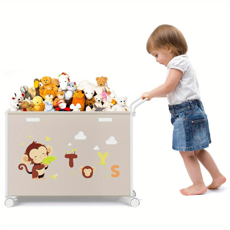 72L Caja de Juguetes para Sala, Gran Baúl Organizador con Ruedas para Niños y Niñas, Almacenamiento Extra para Juguetes
