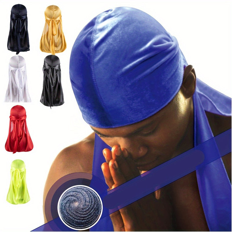 Gorro de ducha tipo bandana para hombres, durag sedoso con cola larga para ondas