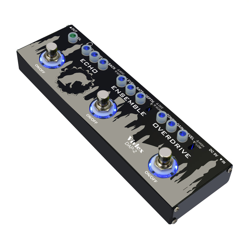 Pedal de Guitarra Multi Efectos, con Eco y Overdrive 3 en 1 Serie Digital Mingle para Guitarras Eléctricas