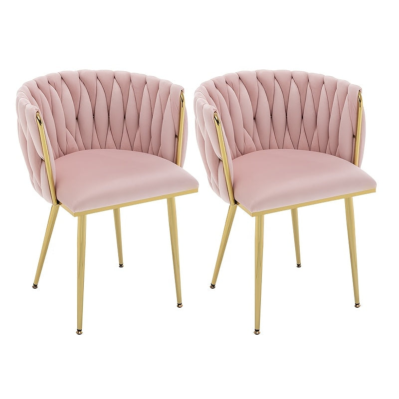 2 piezas de sillas de comedor tapizadas de terciopelo de estilo clásico, respaldo sólido, estructura de metal, diseño de tejido elegante, con mantenimiento de limpieza, para cocina, cafetería, sala de estar - Compatible con pisos duros, sin materiales de