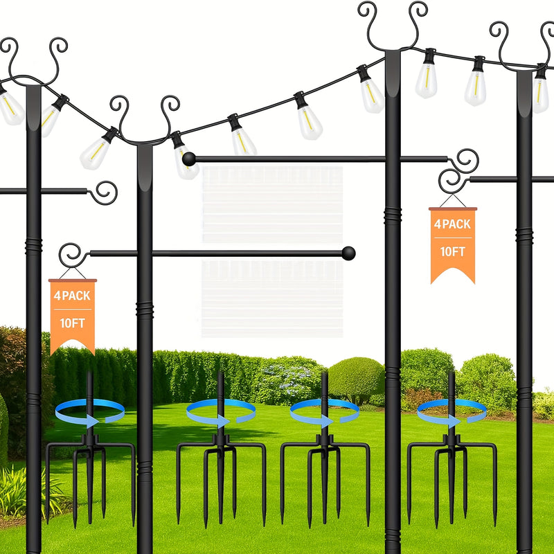 2 Paquetes de Columnas de Luces de Cuerda de Metal Pesado - 10 pies (3,05 metros) de Columnas Ajustables para Exteriores con Grueta, No Se Necesita Cableado para Patio, Muelle, Jardín, Boda - Columnas de Iluminación Duraderas y Resistentes al Tiempo, Dec