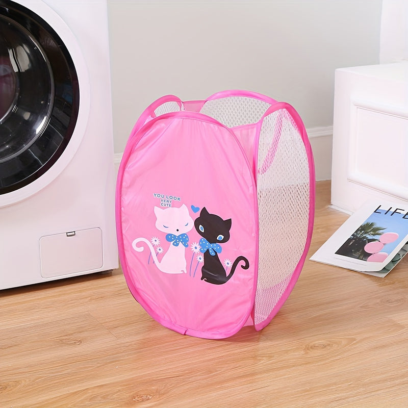 1 pieza de cesta de lavandería plegable de dibujos animados, cesto de nailon informal con asas, bolsa de almacenamiento de juguetes plegable, organizador rectangular para lavadero