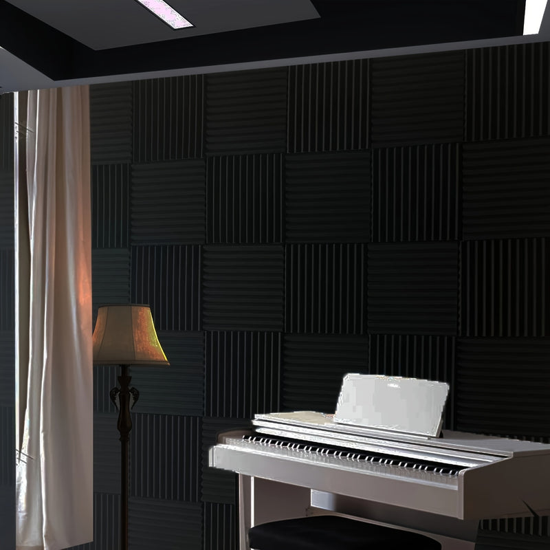 Conjunto de 48 Paneles de Pared Insonorizantes de Espuma Negra para Estudio, 12"x12"x1" - Espuma de Alta Densidad para Grabación y Absorción del Sonido, Ideal para Músicos