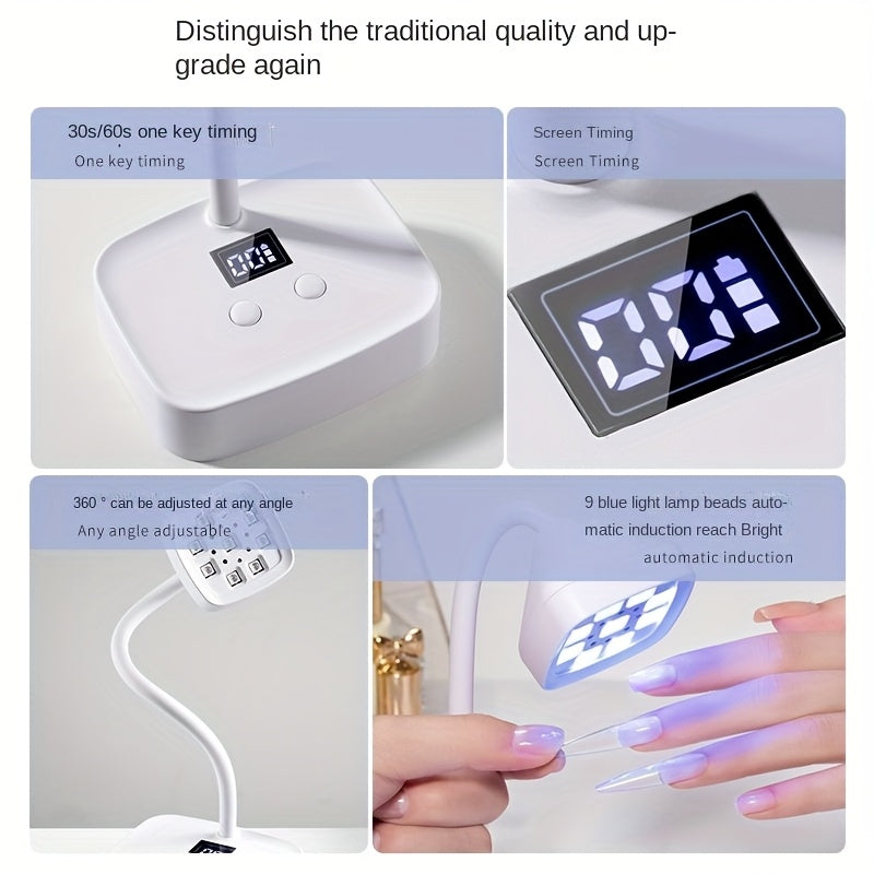 Lámpara LED portátil y recargable, con botón de activación, curación de 30 segundos para aplicaciones de uñas de gel más rápidas.